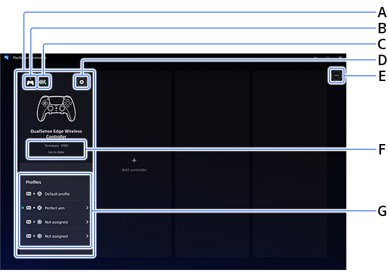 Screen showing a connected DualSense Edge wireless controller.