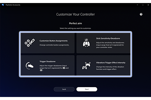 Screen for customising the controller.